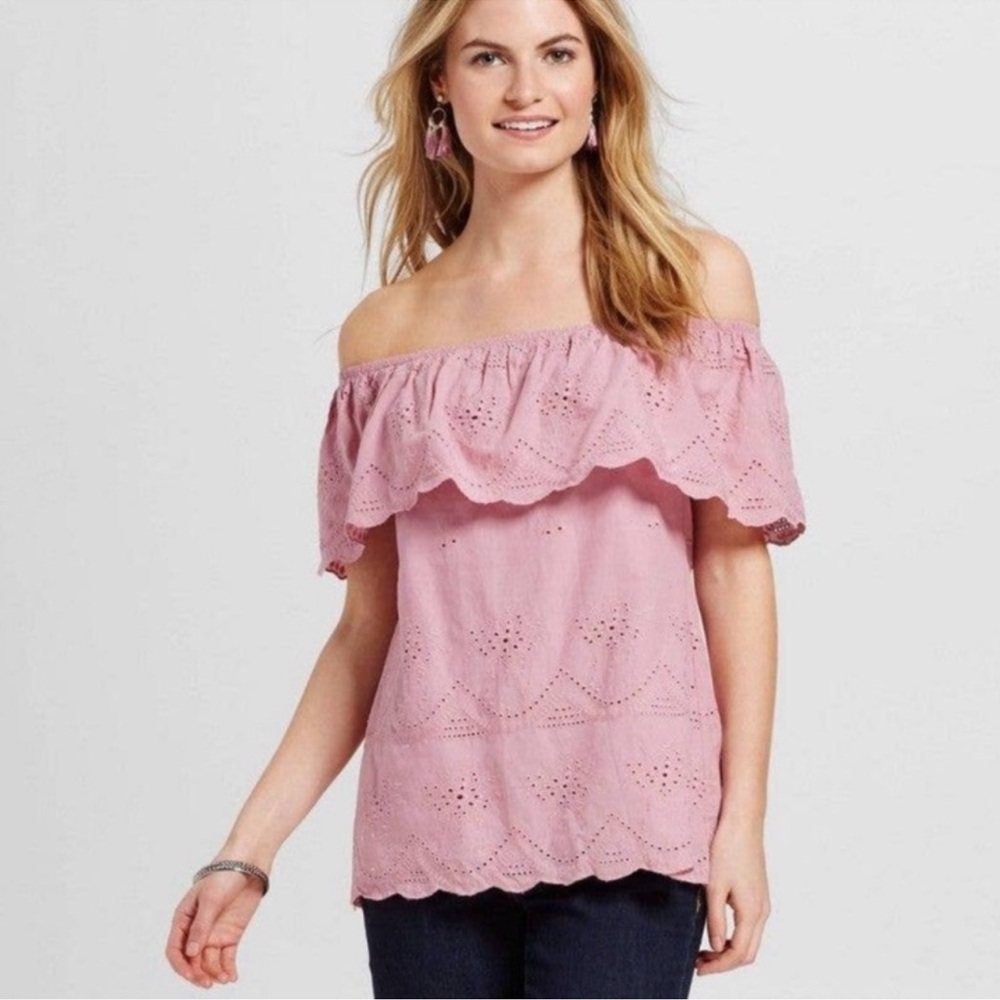 KNOX ROSE Off‎ Shoulder Eyelet Flounce Blouse. Size XXL